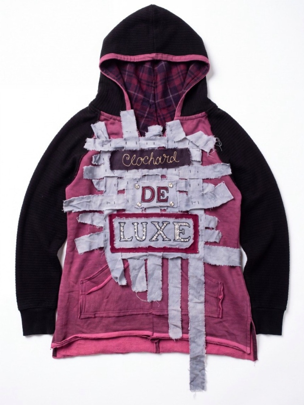 Hand Crafted Burgundy & Black Hooded Sweatshirt with 'De Luxe' Patch - Picture 5 of 11